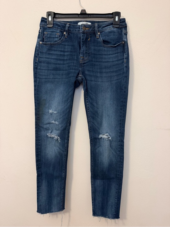 Vigoss Denim - 127 - Vigoss Dark Blue Distressed Cropped Skinny Jeans